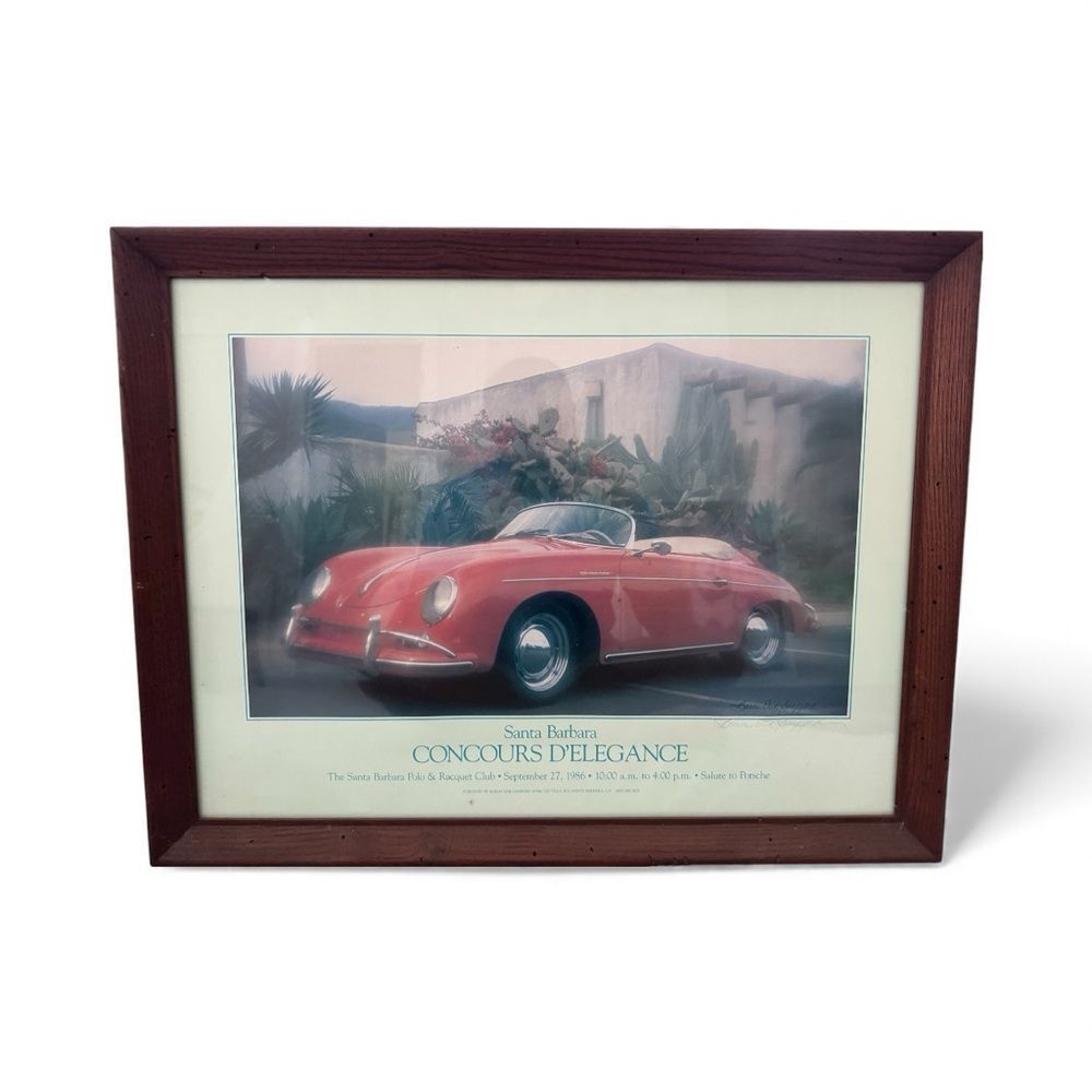 Artist signed. Framed Santa Barbara Concours d'Elegance Poster Porsche 356!